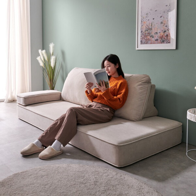 [비앙스] (착불) 뉴 아이클린 패브릭 3인 모듈 좌식소파, 색상:라이트그레이