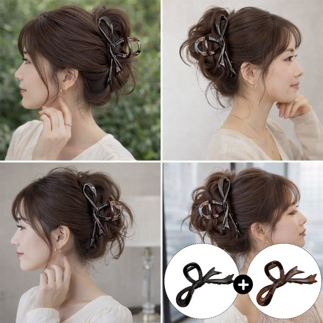 우주상회 올림머리 완성 리본 꼬임 유광 13cm 빅사이즈 집게핀 2종