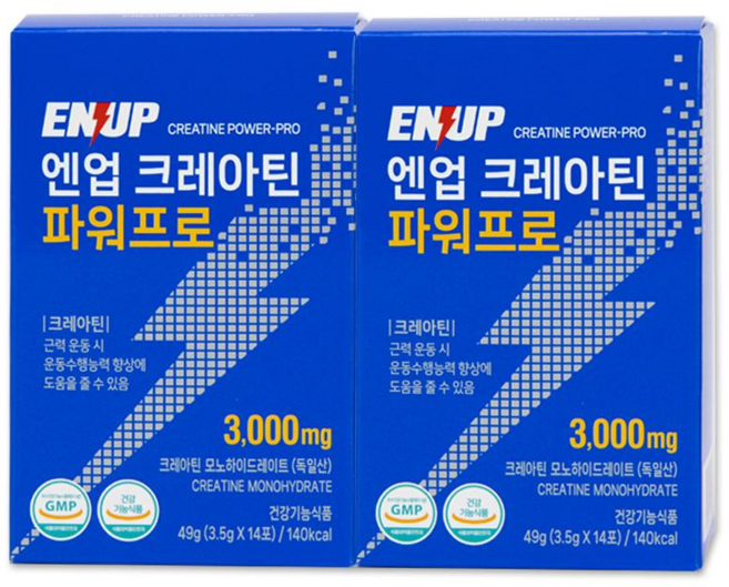 독일산 프리미엄 모노하이드레이트 엔업 크레아틴 파워프로(3.5gx14포) 바로먹는 1회용 스틱포장 식약처인정 건강기능식품 2박스, 49g