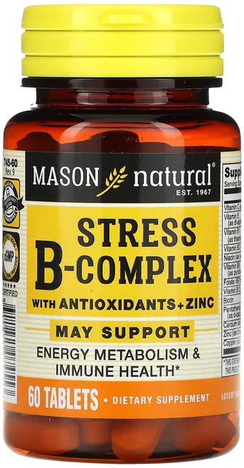Mason Natural 항산화제 + 아연 함유 스트레스 B-복합체 60정, Mason Natural 항산화제 + 아..., 1개 - 쿠팡