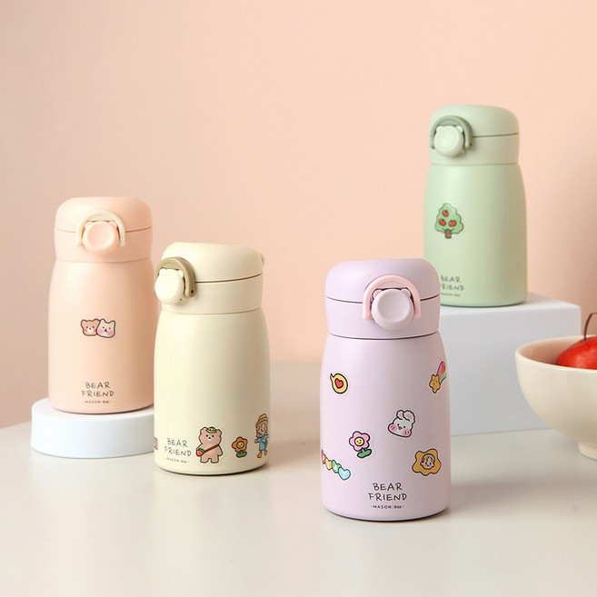 베어프렌드 미니 원터치 보온 보냉 유아 어린이 유치원 물병 260ml, 퍼플