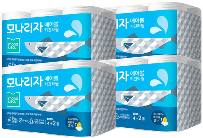 모나리자 에어볼 천연펄프 롤 키친타올, 150매, 24개