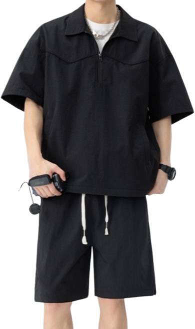 THE G&G 남성용 카라 반집업 반팔티 반바지 트레이닝 상하세트-BBKK