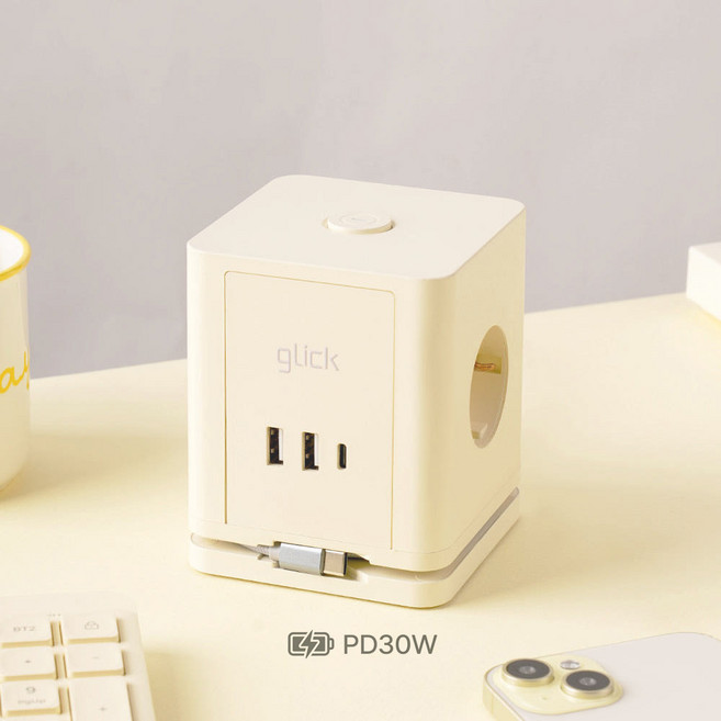 지클럭커 멀티마스터 롤플러스 큐브 3구 고용량 4000W C타입 USB 멀티탭 LP706PD, 1개, 큐브형 3구 크림베이지, 1.5m