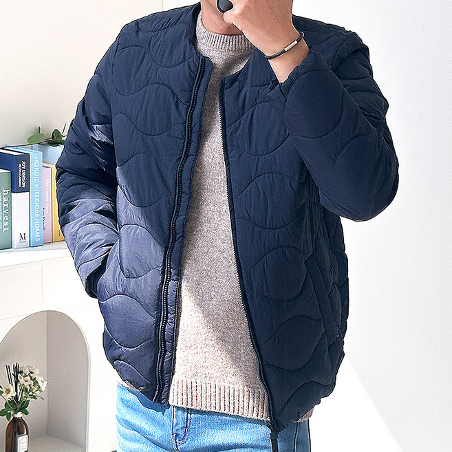 핏콕 남성용 노카라 라운드넥 경량패딩점퍼 빅사이즈