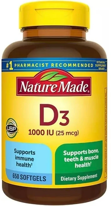 네이처메이드 비타민 D3 1000 IU 타블렛 글루텐 프리, 650정, 1개 - 쿠팡
