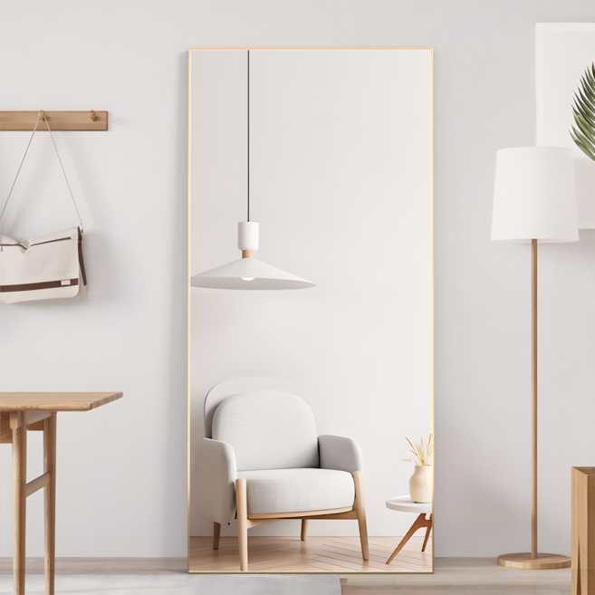 Brendayia 전신거울 1650x600mm 초대형 사이즈 전신거울 벽걸이 현관거울 스탠드 전신거울 침실 욕실 거실 탈의실, 골드