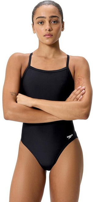 Speedo 여성용 수영복 원피스 Endura 소프트 클래식 컷 솔리드 성인, 38, Turn Team Black