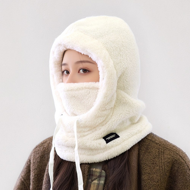 두툼 후리스 바라클라바 겨울 방한 후드넥워머, 아이보리, 1개