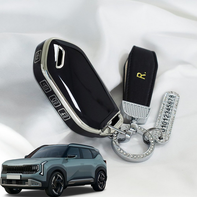 BMC 디올뉴 셀토스 호환용품 차 키케이스 TPU 차키 커버 악세사리, SP3 - 7버튼, 실버 블랙 메탈링