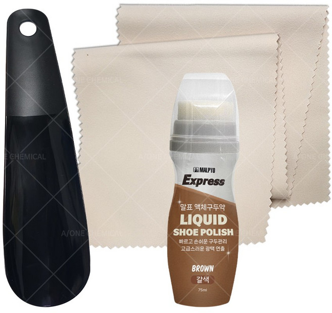 말표 액체구두약 75ml 1개 + 구두천 + 구둣주걱 세트 구두닦이 슈케어 구두광택 초극세사 고급 마이크로파이버 구두칼 헤라