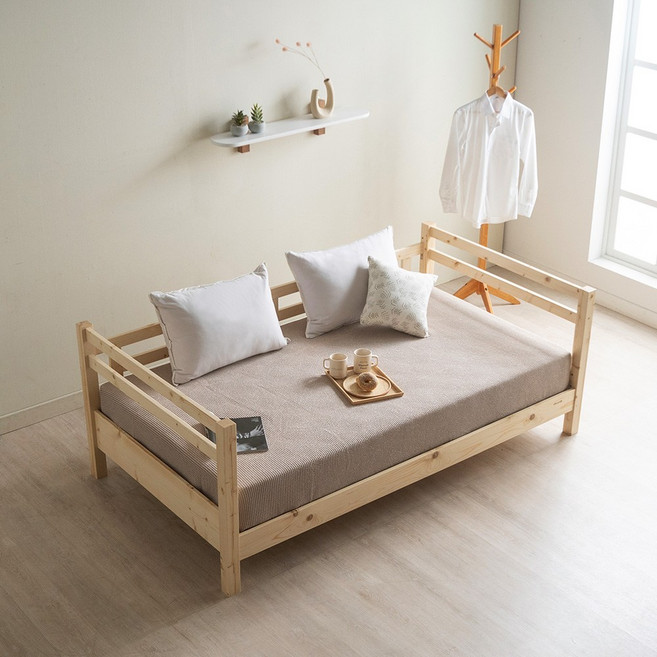 [한정수량 추가할인쿠폰] 에보니아 파인 원목 데이베드 슈퍼싱글 침대, 네추럴_본넬20T매트포함