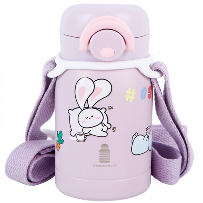 웜쿨러 원터치 보온 보냉 텀블러(스티커+스트랩세트), 04퍼플텀블러+스트랩1개+스티커4종, 1세트, 220ml