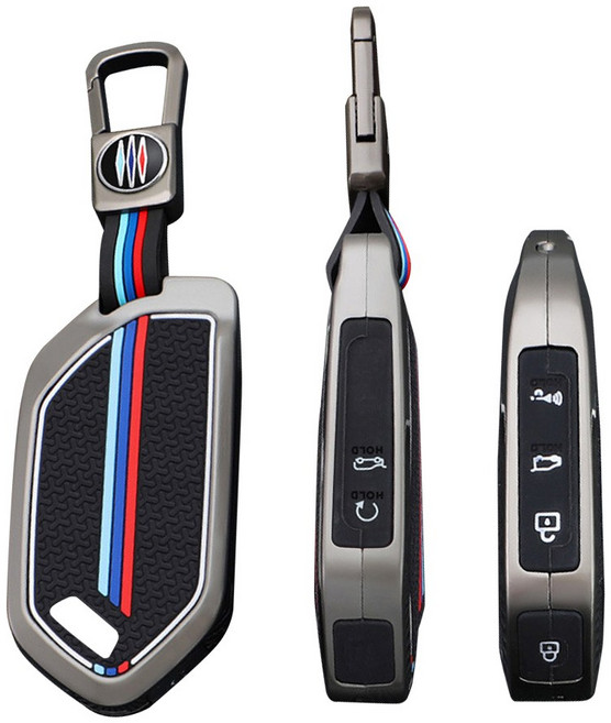 기아 자동차 스마트 키케이스 차 메탈 키홀더 키링 키커버 4세대 더뉴 K5 Dl3 쏘렌토 MQ4 EV9 카니발 KA4 하이브리드 페이스리프트 5 6 7 8 9 버튼 신형, B TYPE 01(6버튼), 그레이