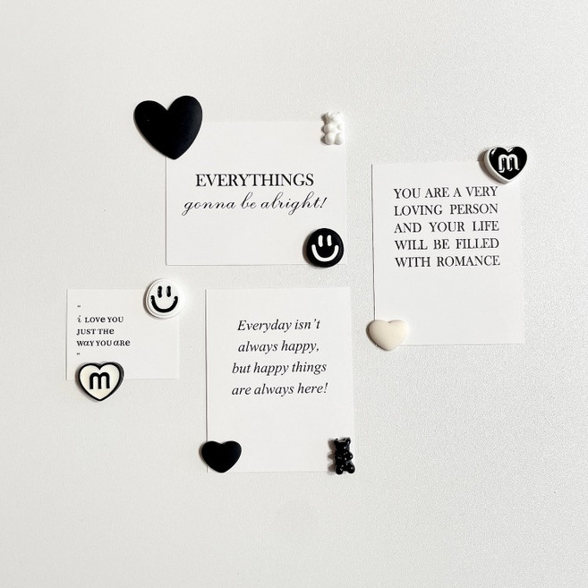 (무료배송)블랙화이트 마그넷 스마일마그넷 하트마그넷 인테리어마그넷 냉장고자석 9p, 기본