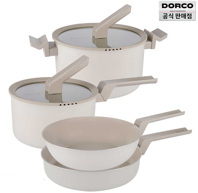 도루코 마린 베이지 IH 인덕션 세라믹 프라이팬+냄비 4종세트[팬26+궁26+편20+양24], 프라이팬+냄비 4종세트