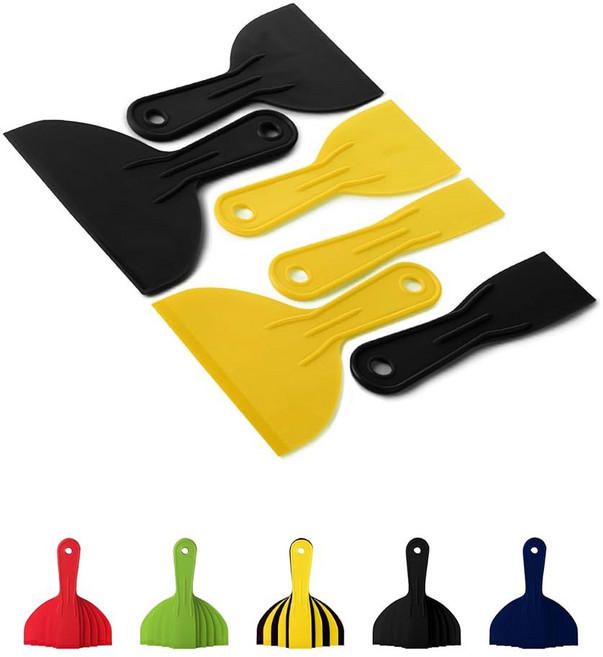 베이츠 6팩 플라스틱 퍼티 나이프 세트 - 페인트 스크래퍼 스패클 도구 스프레더, Black and Yellow, 1개