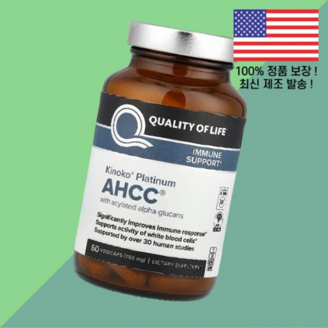 삶의 키노코 플래티넘 AHCC 750mg 식물성 베지캡슐 60정 Quality of Life Kinoko Platinum 60 Vegicaps, 1개