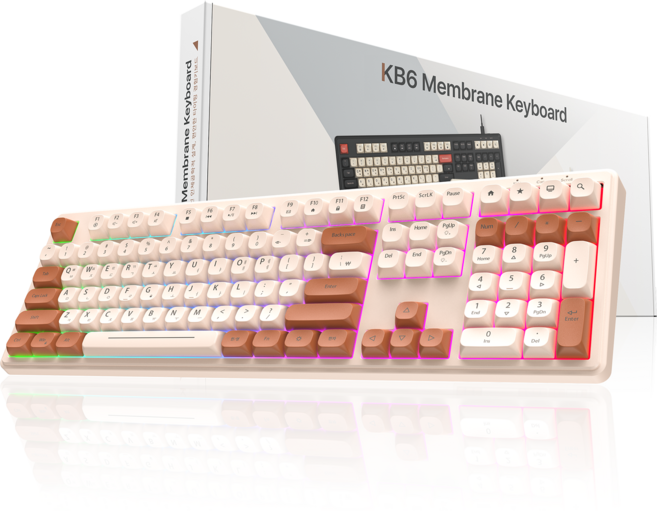 OMIIYA 키보드 유선 108키 풀배열 멤브레인 저소음 사무용, KB6, 오트밀