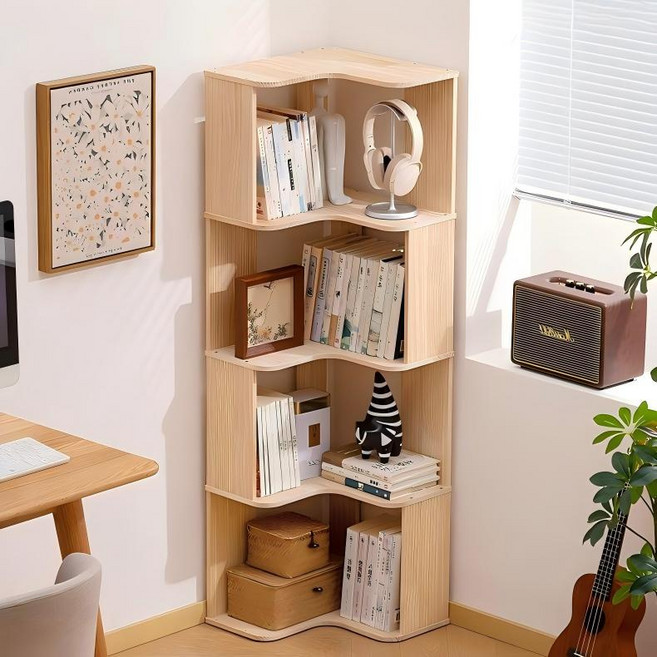 쿠리브 코너 책장 원목 코너 서재 다용도 코너 책선반 다용도 장식장, 5단