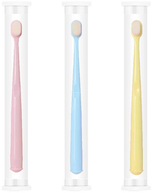 Glgo 초미세모 반려동물 강아지칫솔 소형견 대형견 양치칫솔 3개 구성(핑크 옐로우 블루), 1세트