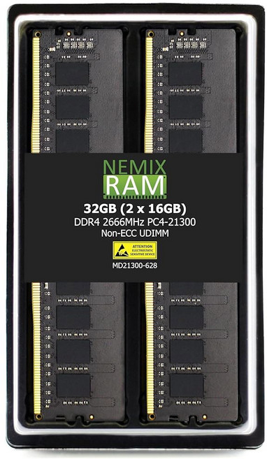 NEMIX RAM 32GB 2X16GB DDR4 2666MHZ 2Rx8 1 2V CL19 288-핀 비완충 UDIMM 데스크탑 PC 메모리 언완충 PC 메모리 키트, 32GB (2X16GB) DDR4 2666MHZ Non