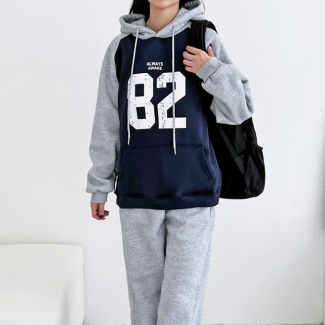 리빌모아 겨울 여자 기모 오버핏 숫자 후드티 DJW-TSK-SGAAND746-네이비