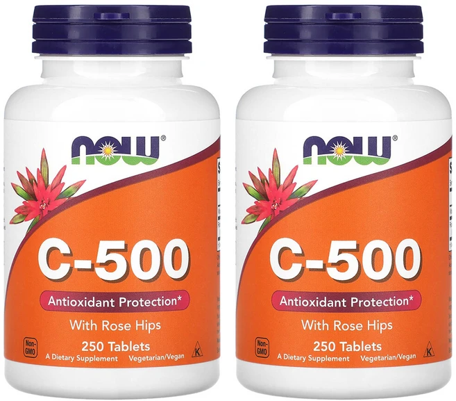(1+1) 나우푸드 비타민 C 500 250정 아스코르브산 로즈힙 분말, 2개 - 쿠팡