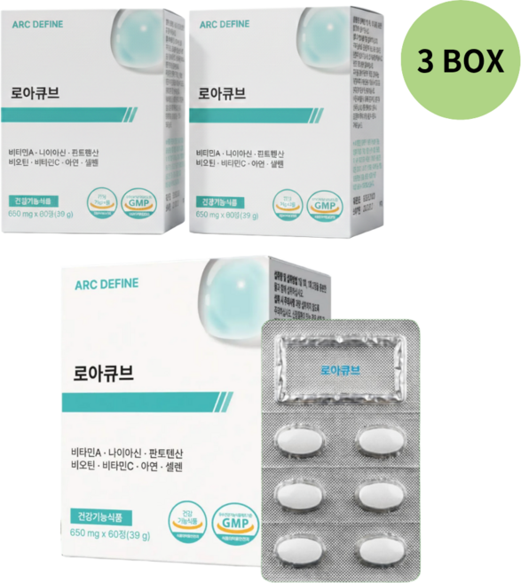 로아큐브 비타민 B5 판토텐산 고함량 멀티 비타민 650mg, 3개, 60정