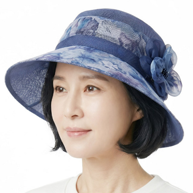 여름 벙거지 망사 아틀리에 나염 플라워 중년여성 모자 할머니 화려한 플라워