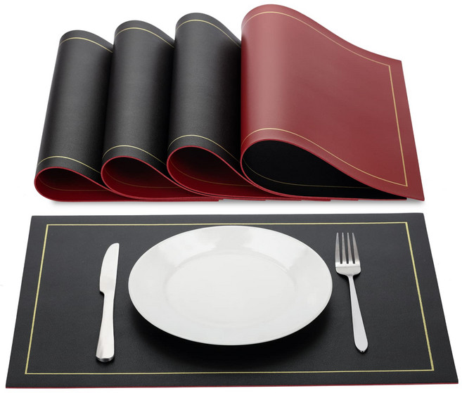 식탁 테이블 매트 런천매트 PU 방오 방수 단열 4매 세트, 4개, 43*30cm, Black