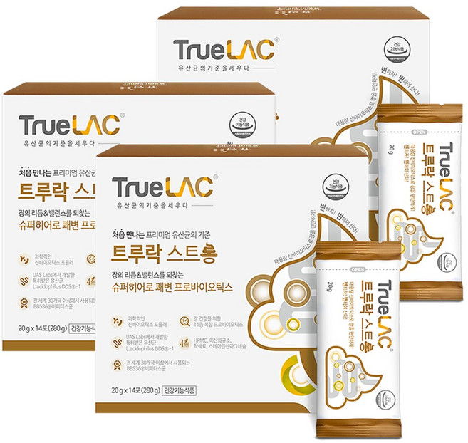 위글네이처 트루락 스트롱 쾌변 유산균 프로바이오틱스 프리바이오틱스 배변 쾌변 락토바실러스 복합유산균 장건강, 280g, 3박스