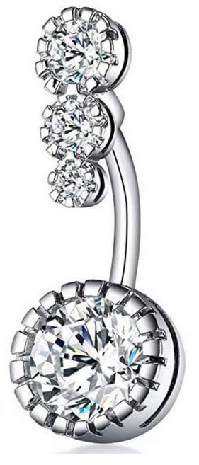 不銹鋼圓形鋯石肚臍環, 白鑽, 1個