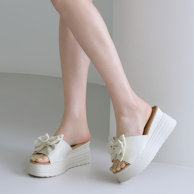 에스유니 발편한 여성 가보시 웨지힐 여름 통굽 뮬 슬리퍼 8cm