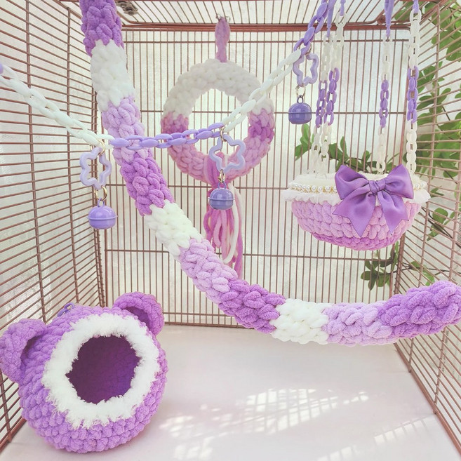 앵무새 포치 은신처 그네 해먹 체인 바인 5종 세트 피그미다람쥐 슈가글라이더, 1개, 퍼플