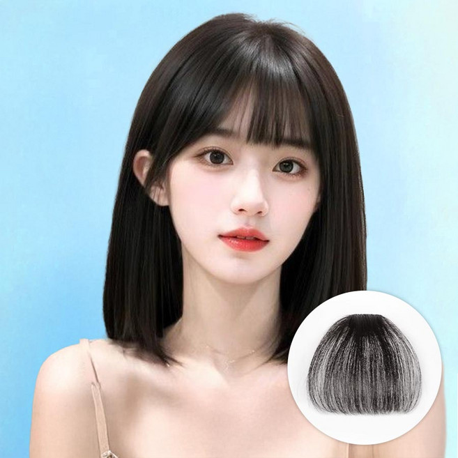 오비안 볼륨 시스루뱅 헤어피스 앞머리 가발, 1개, 일자 - 내추럴블랙