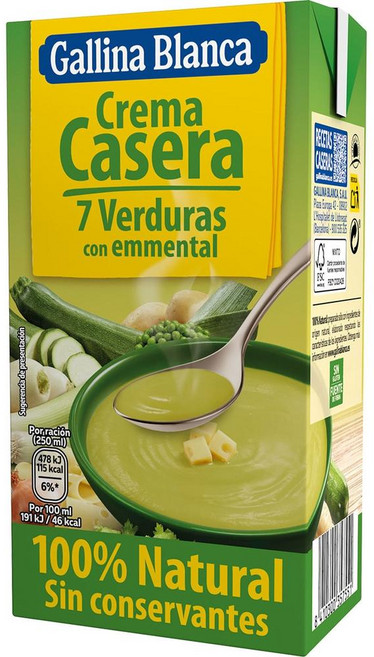 스페인 갈리나 블랑카 GALLINA BLANCA 7 vegetable cream 7가지 식물성 크림 스프, 4개, 500ml