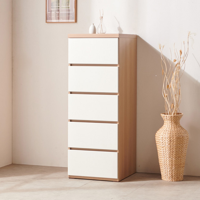 데코라인 데니 5단 460 틈새 서랍장, 아카시아, 5개