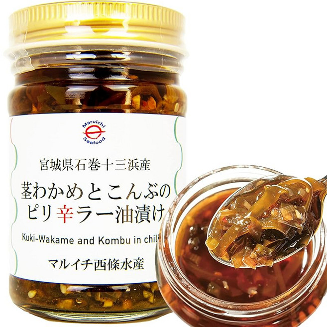 미야기 마루이치 사이조 수산 줄기 미역과 다시마의 얼큰한 라유 절임 120g 먹는 라유 라유밥반찬 1개