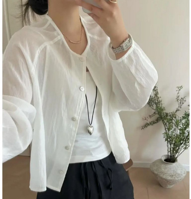 夏季圓領薄款防曬襯衫外套 寬鬆百搭女上衣