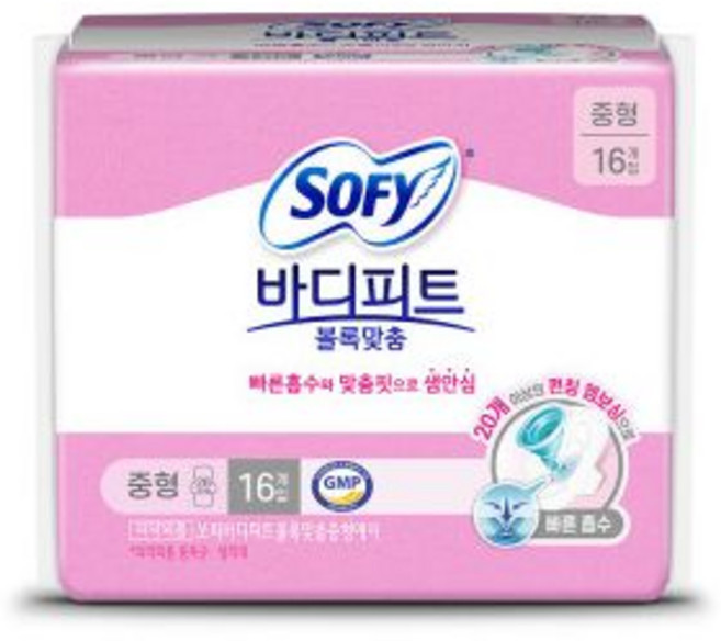 바디피트 볼록맞춤 생리대 날개형, 중형, 16개입, 25개