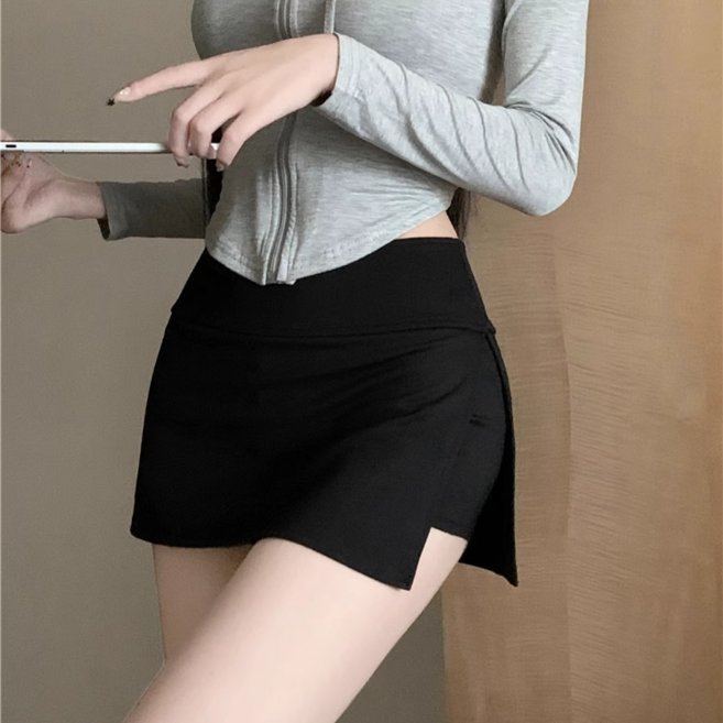 예쁨시전 [속바지 안감] 뱃살커버 밴딩 하이 트레이닝 트임 숏 미니 스커트