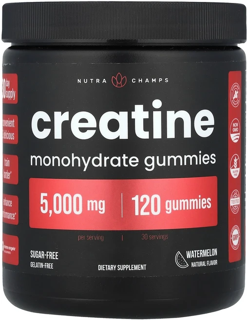 NutraChamps Creatine Monohydrate Gummies Watermelon 120 Gummies 1 250 mg per Gummy, 1개 - 쿠팡