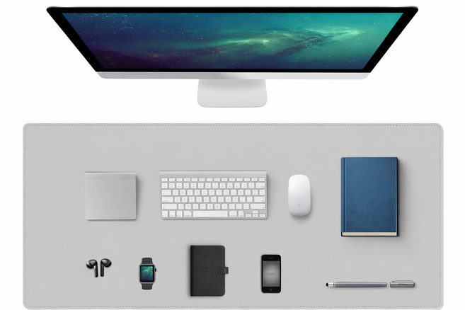 나드리몰 양면가죽 대형 데스크 매트, 라이트 그레이/그린