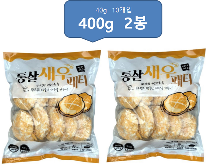 통살새우패티 엠디에스 냉동 400g, 2개