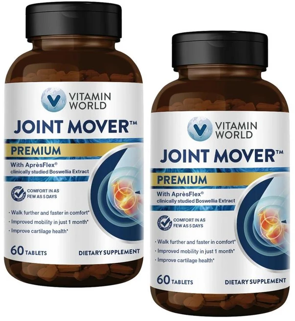 비타민월드 조인트무버 프리미엄 위드 보스웰리아 MSM 칼슘 콘드로이틴 히알루론산 Vitamin World Joint Mover Premium with ApresFlex, 2개, 60정 - 쿠팡