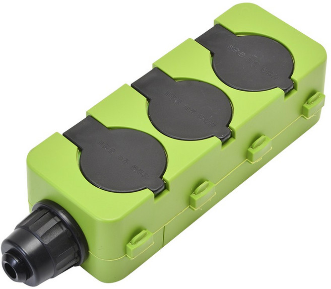 산업용 충격방지 고무 커버 노출 방우 3구 콘센트 국산 반야 BY-51-1 녹색, 1개