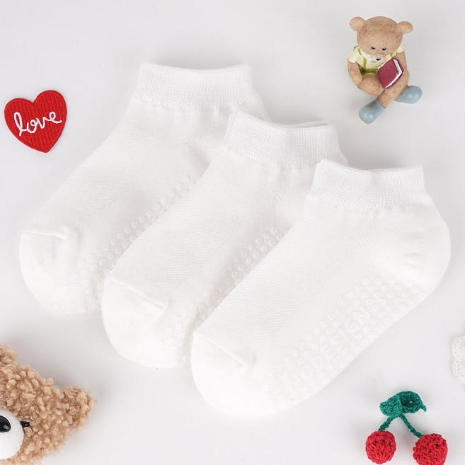 노디자인 유아동 전 사이즈 미끄럼 방지 패드 베이직 망사 발목 양말 3켤레