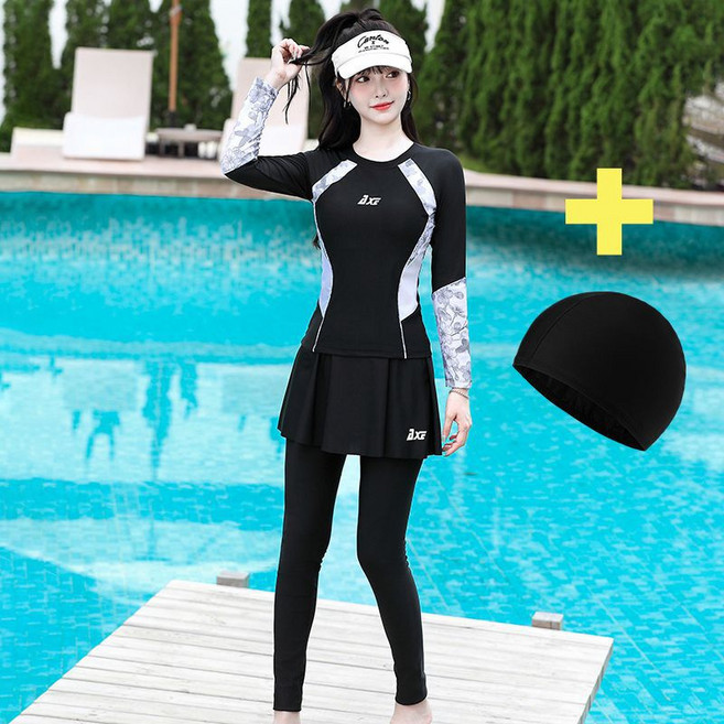 女士三件式長袖泳衣 溫泉防曬衝浪浮潛水母服