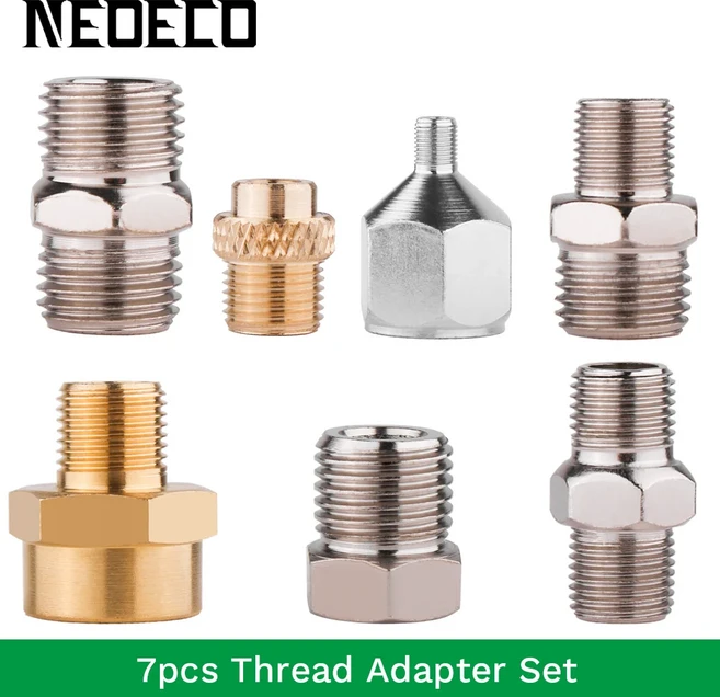 전문 7pcs 에어 브러시 어댑터 키트 피팅 커넥터 세트 압축기 호스 변환 플러그 1/8 "1/4" BSP Male Femal, 07 7PCSThreadAdapterSet
